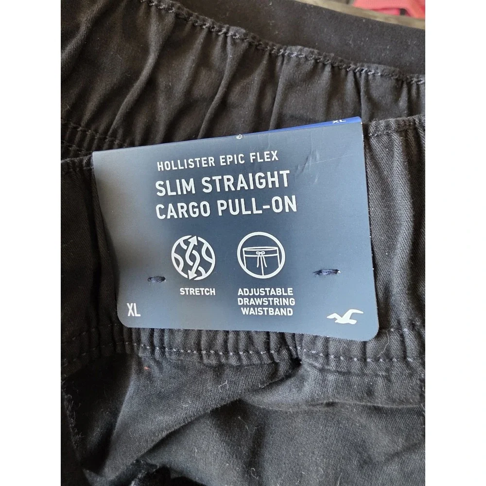 NWT Hollister Cargo Pants Men XL Black Solid Cotton Casual Streetwear Trousers